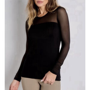 Anatomie Budah Mesh Top XL Black Long Sleeve Modal Stretch Travel Office